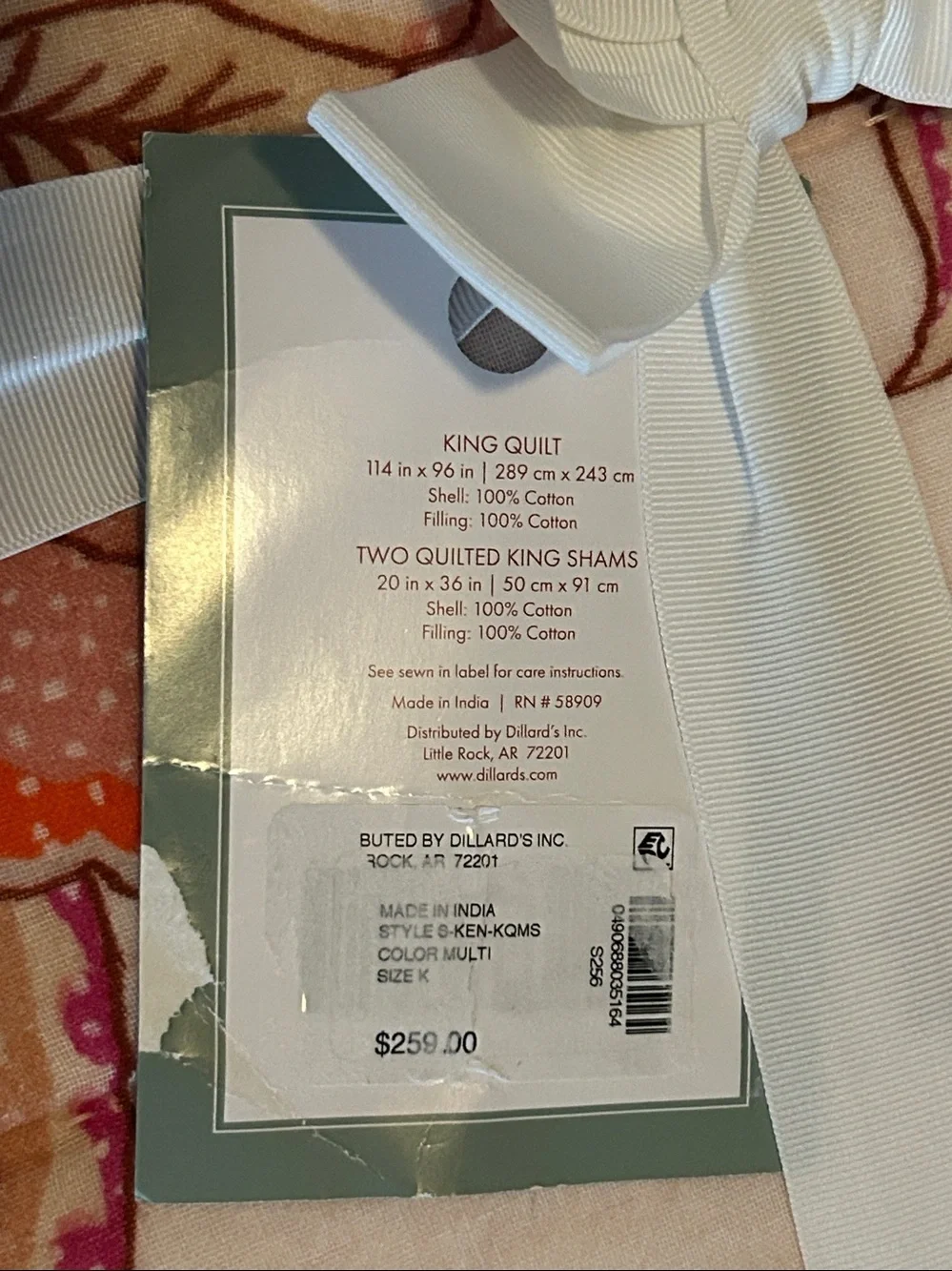 Studio D Kenna 3 PC Quilt Mini Set w/Shams King Multi Floral $259 NWT